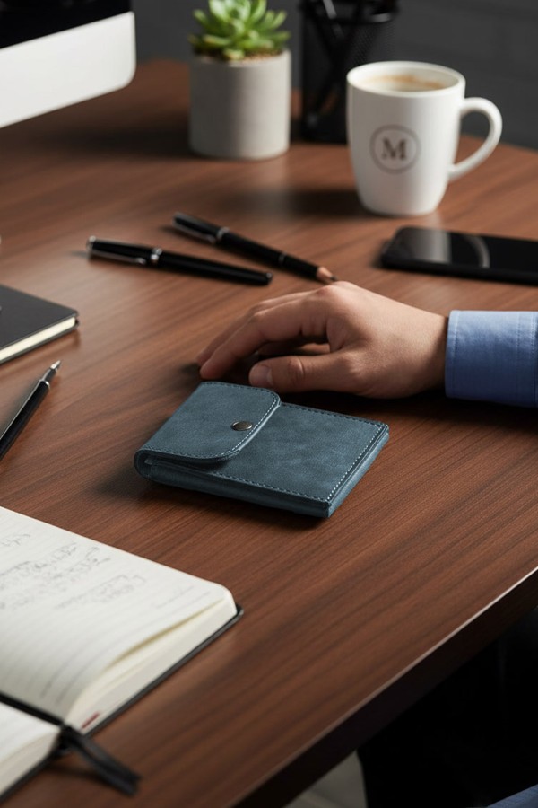 Süet Suni Deri Cüzdan Lacivert