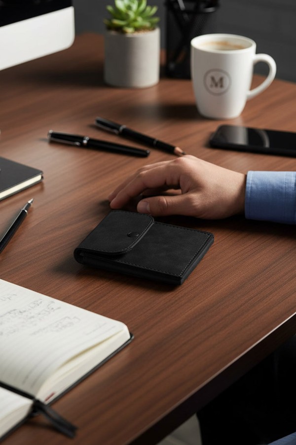 Süet Suni Deri Cüzdan Siyah