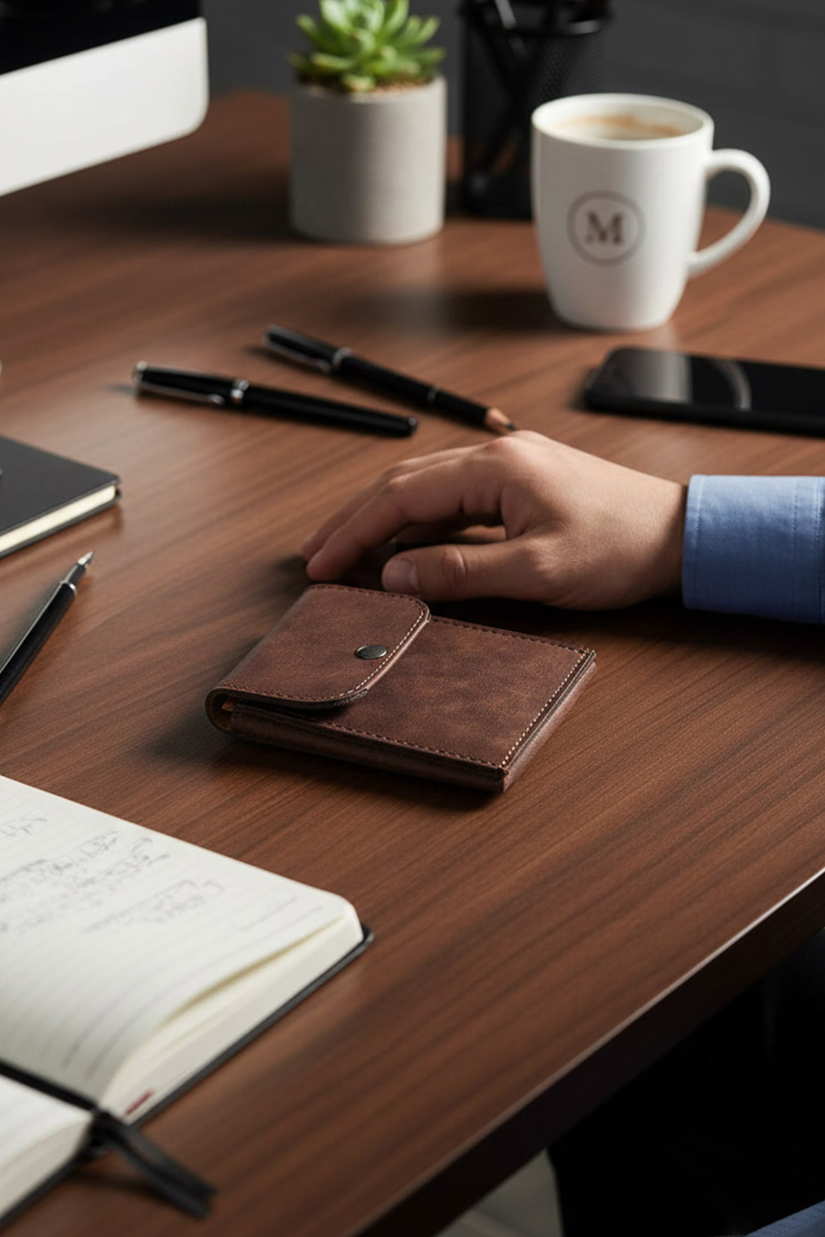 Özel Tasarım Çalışma Seti Süet Suni Deri / Masa Pedi - El Çantası - Cüzdan - Bardak Altlığı / Kahve