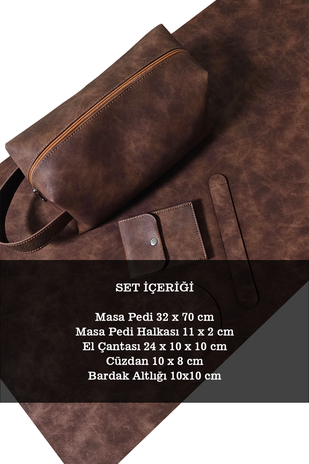 Özel Tasarım Çalışma Seti Süet Suni Deri / Masa Pedi - El Çantası - Cüzdan - Bardak Altlığı / Kahve