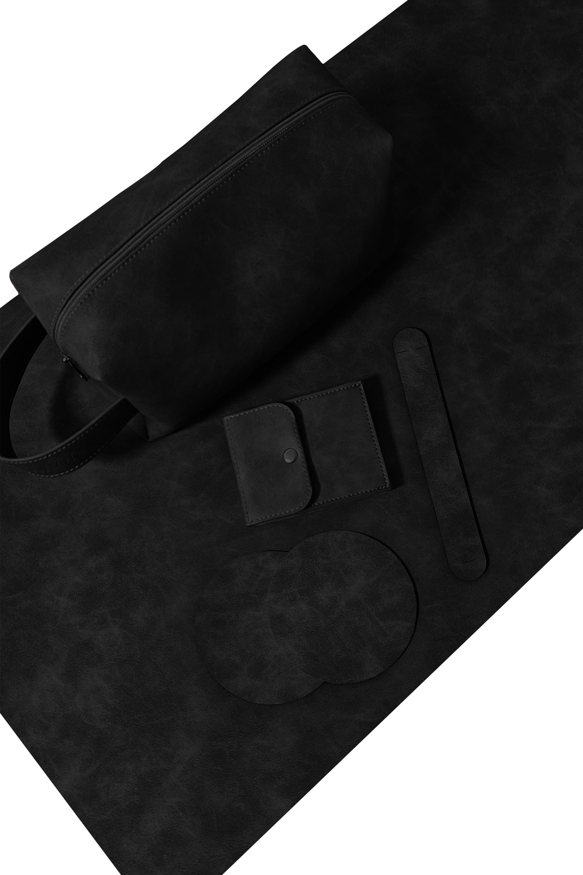 Özel Tasarım Çalışma Seti Süet Suni Deri / Masa Pedi - El Çantası - Cüzdan - Bardak Altlığı / Siyah