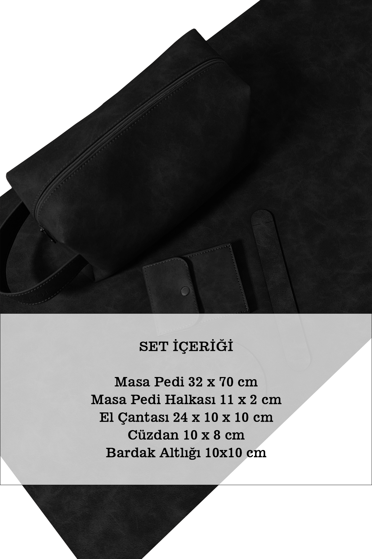 Özel Tasarım Çalışma Seti Süet Suni Deri / Masa Pedi - El Çantası - Cüzdan - Bardak Altlığı / Siyah