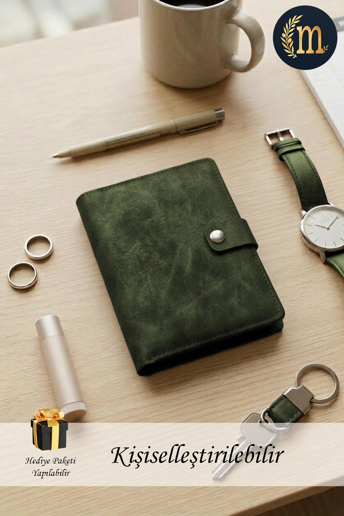 Özel Tasarım Süet Suni Deri Kartlık Cüzdan Haki Yeşil