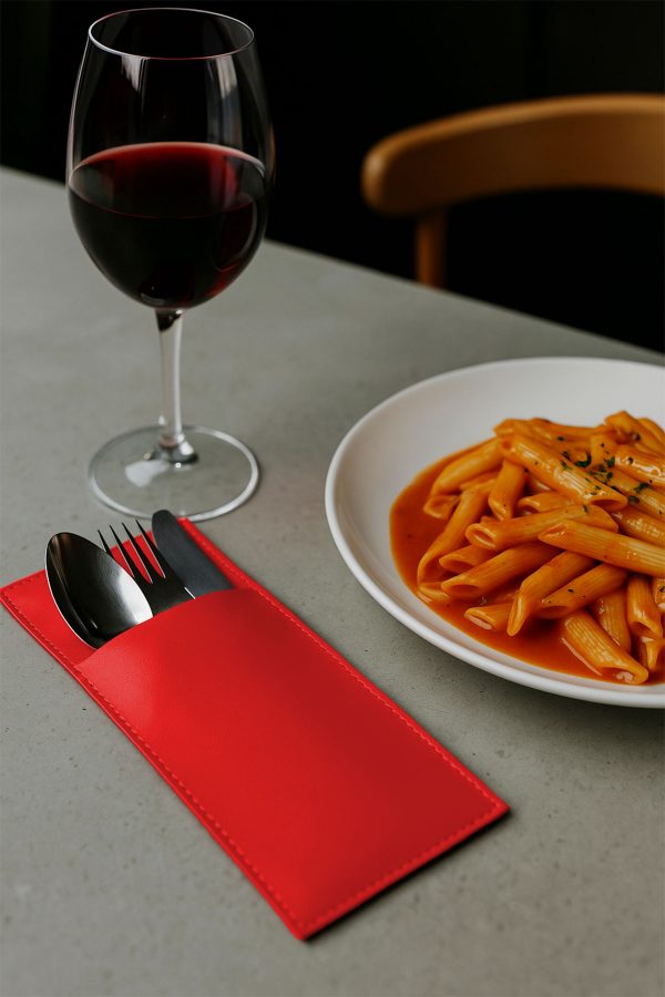 Dikdörtgen Kaşıklık Seti 4 Kişilik Kırmızı 11x22cm