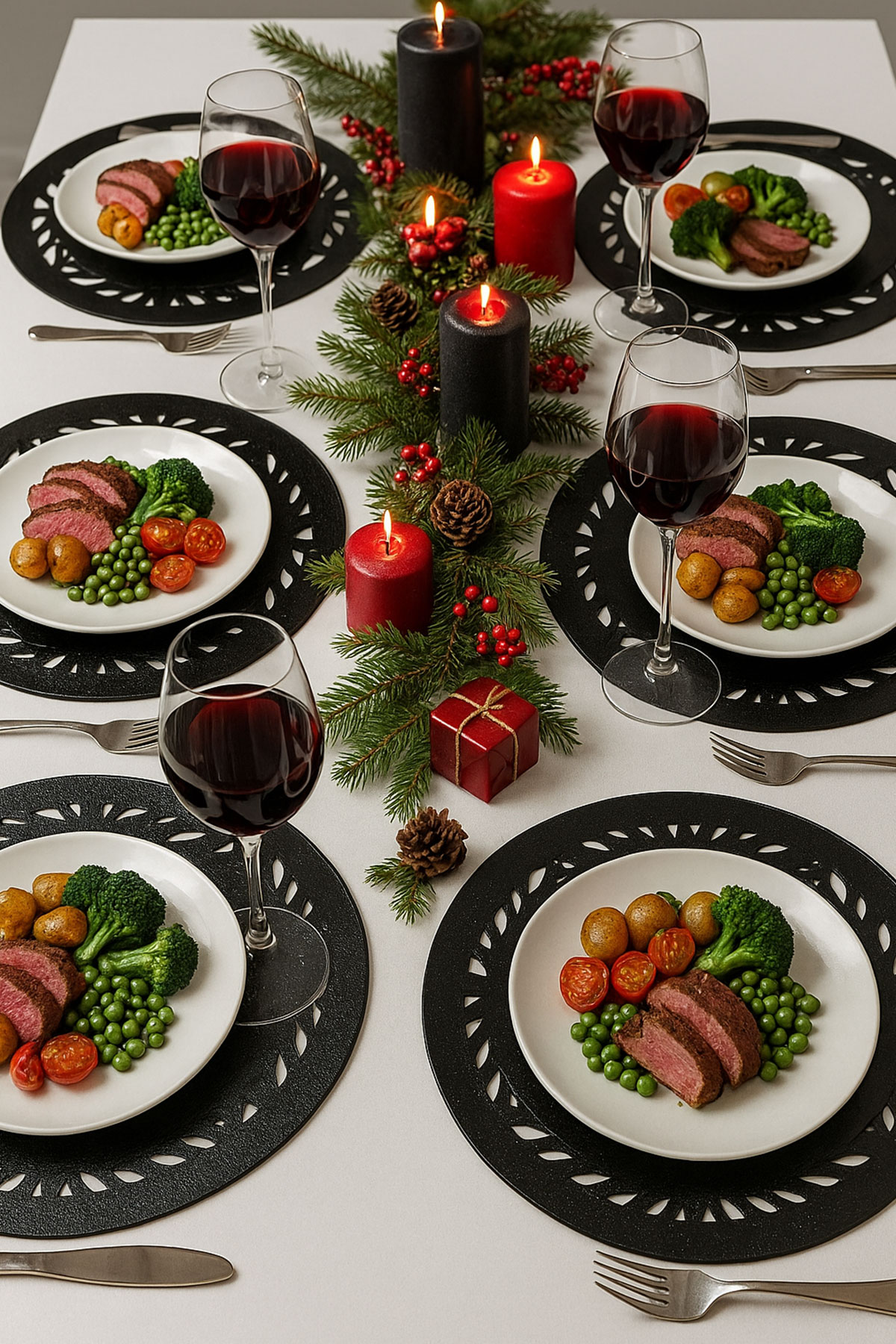 Deluxe Serisi Yuvarlak Servis - Parlak Siyah - 6'lı Set